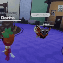 a video game character named dorito is talking to a butterfly