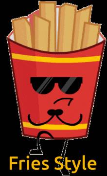 a cartoon illustration of french fries with a mustache and sunglasses