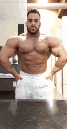 a very muscular man standing in front of a mirror