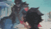 a blurred image of a person riding a horse
