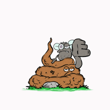 a cartoon of a fly sitting on top of a pile of poop giving a thumbs down sign