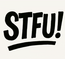 a black and white logo that says stfu on a white background