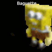a pixelated image of spongebob with the word baguette written above him
