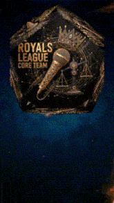 a logo for the royals league core team with a microphone and a crown on it