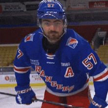 a hockey player for the rangers is standing on the ice