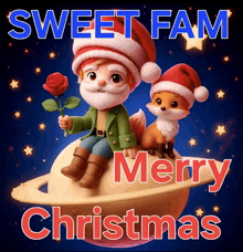 a sweet fam merry christmas greeting card with a little prince and fox