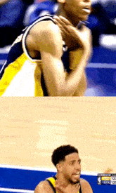 a basketball player 's face is shown in front of a scoreboard that says find 122 nyk 125