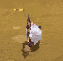 a cartoon character is being swung around by a red ribbon