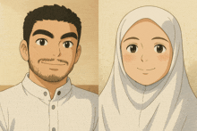 a man with a beard and a woman with a hijab