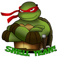 a cartoon of a turtle with the words shell yeah written below it
