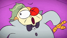 a cartoon character with a red eye is laying on the ground