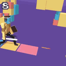 a pixel art of a person holding a sword with the number 8 on the bottom