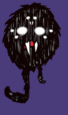 a cartoon drawing of a black monster with white eyes and red teeth