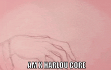 a drawing of two people with the words am x harlou core below it