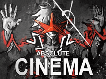 a poster for absolute cinema with a cartoon character