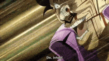 a close up of a person 's face with the words die jotaro written on it
