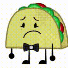 a taco with a bow tie has a sad face on it