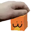 a hand is holding an orange block with the letter w on it .