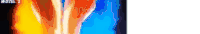 a painting of a blue and orange background with a flame coming out of it