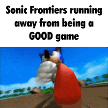 sonic frontiers running away from being a good game with a picture of sonic holding a gun