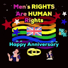 a happy anniversary greeting card that says men 's rights are human rights