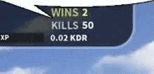 a screenshot of a video game with a speech bubble that says wins 2 kills 50 0.02 kdr
