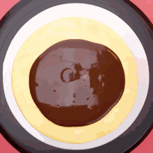 a circle of chocolate sauce on a plate