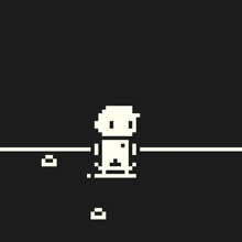 a pixel art drawing of a man with a hat and a skateboard