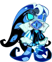 a drawing of a blue and black cartoon character with the number 1 on his face