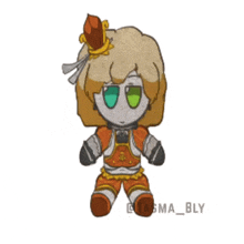 a drawing of a stuffed doll with a sword in her hair
