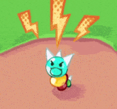 a cartoon character with a lightning bolt in the background