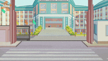 a cartoon of a girl on a scooter in front of a building that says ' public school ' on it