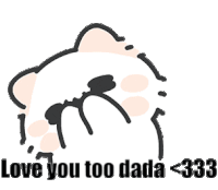 a drawing of a cat holding a pink heart with the words love you too dada 333 below it