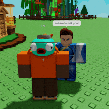 a cartoon character says im here to milk you while standing next to another character