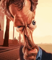 a caricature of a man with a beard and a big eye