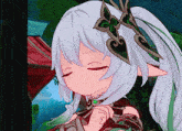 a close up of a cartoon character with a bow on her hair