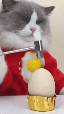 Tapping The Egg Puff GIF - Tapping The Egg Puff Meow Chef GIFs