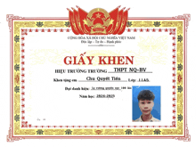 a certificate with a picture of a boy and the words giay khien