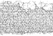 a black and white drawing of a brick wall with a lot of bricks .