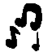 a pixel art silhouette of a music note and a pair of headphones .