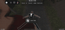 a screenshot of a video game with the objective being to save or leave jake behind