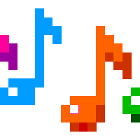 a set of colorful music notes in a pixel art style on a white background