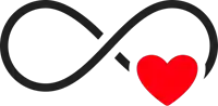 an infinity symbol with a red heart inside