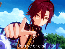 a video game character giving a thumbs up with the words join vc or else on the bottom