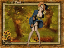 a picture of a woman in a blue dress with the words quel vent