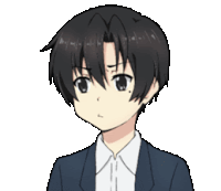 a drawing of a boy with black hair and a blue jacket