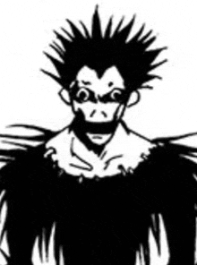 a black and white drawing of a man with a mohawk and a beard .