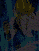 a cartoon character is flying through the air with a blue background behind him