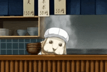 a cartoon character is behind a counter with a sign that says 150