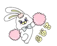 a cartoon rabbit is holding pink pom poms in its hands .